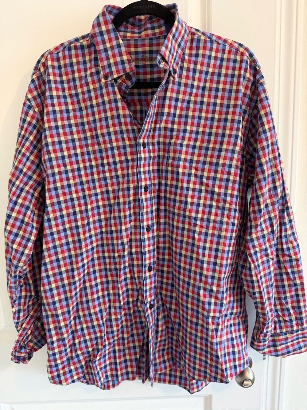 Men's Button-Down Plaid Shirt in Red, Blue & yellow